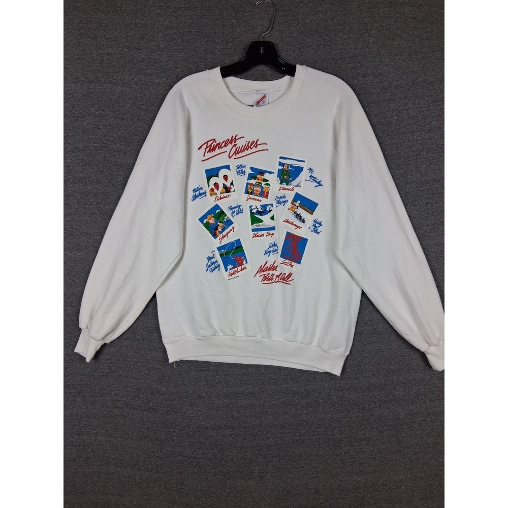 VTG Jerzees Sweatshirt Adult L White Crew Fleece Princess Cruises Alaska Ports - Picture 2 of 11